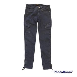 WHBM WOMENS ST HONORE PANTS BLACK CARGO SKINNY LACE UP HEM SIZE 2